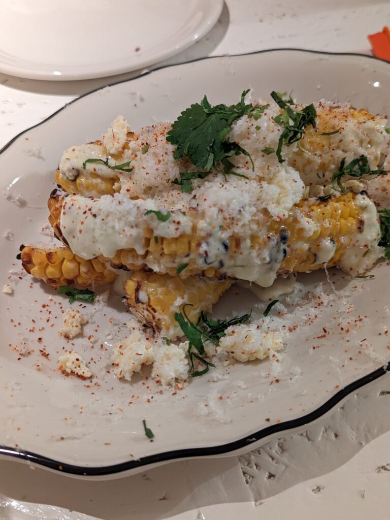Grilled corn with manchego cheese.