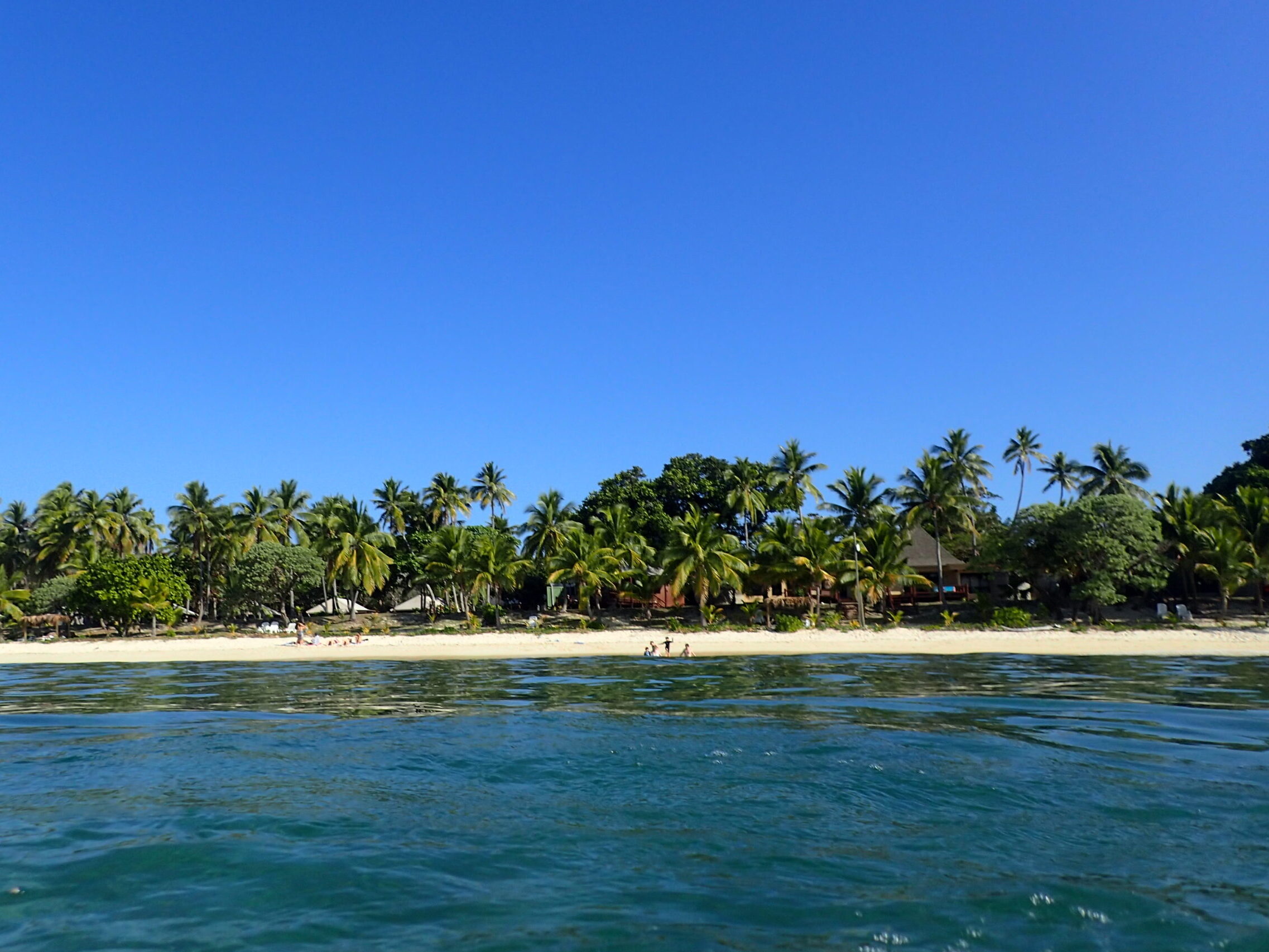 Looking back at Mana Island Resort when snorkeling